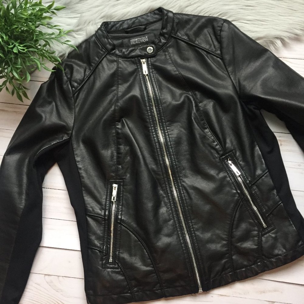 Kenneth Cole Reaction Faux Leather Moto Jacket L
